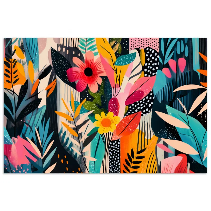 Schilderij - Abstract - Bloemen - Roze poster papier klein -3d