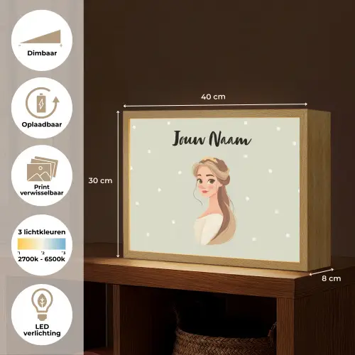 Stippen - Prinses - Kroon - Haar Light Box met batterij (Wandlamp kind) middel -USP_websiteoverzichtNL