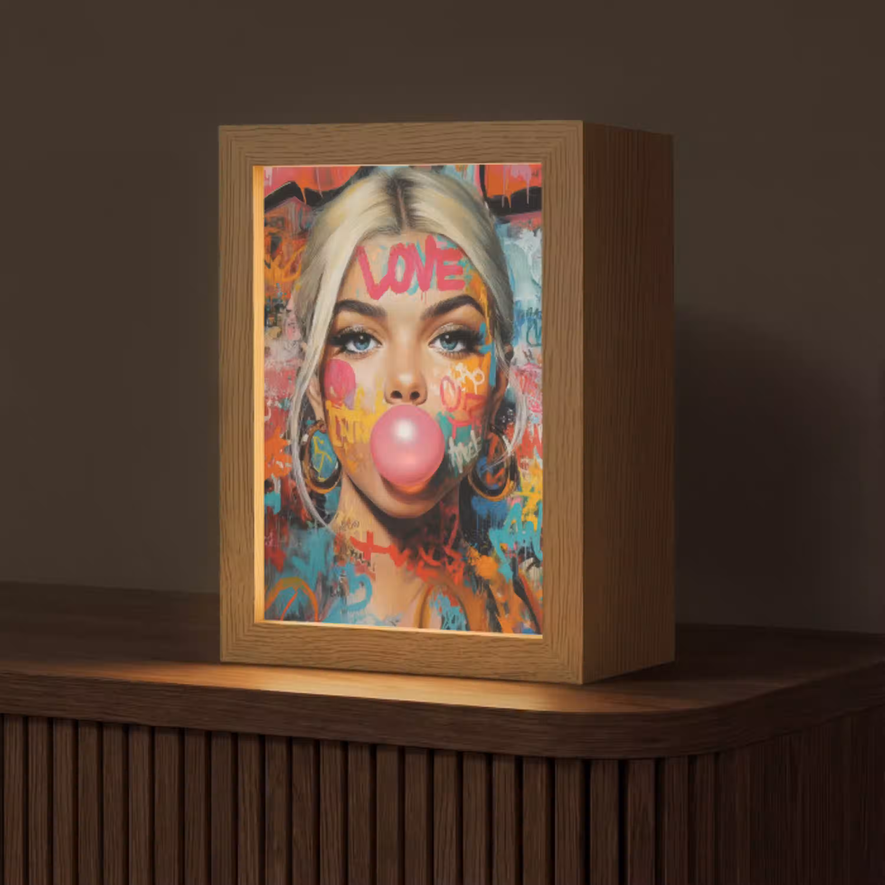 Vrouw - Kauwgom - Graffiti - Love Light Box met kabel (Tafellamp) klein -z3d_website