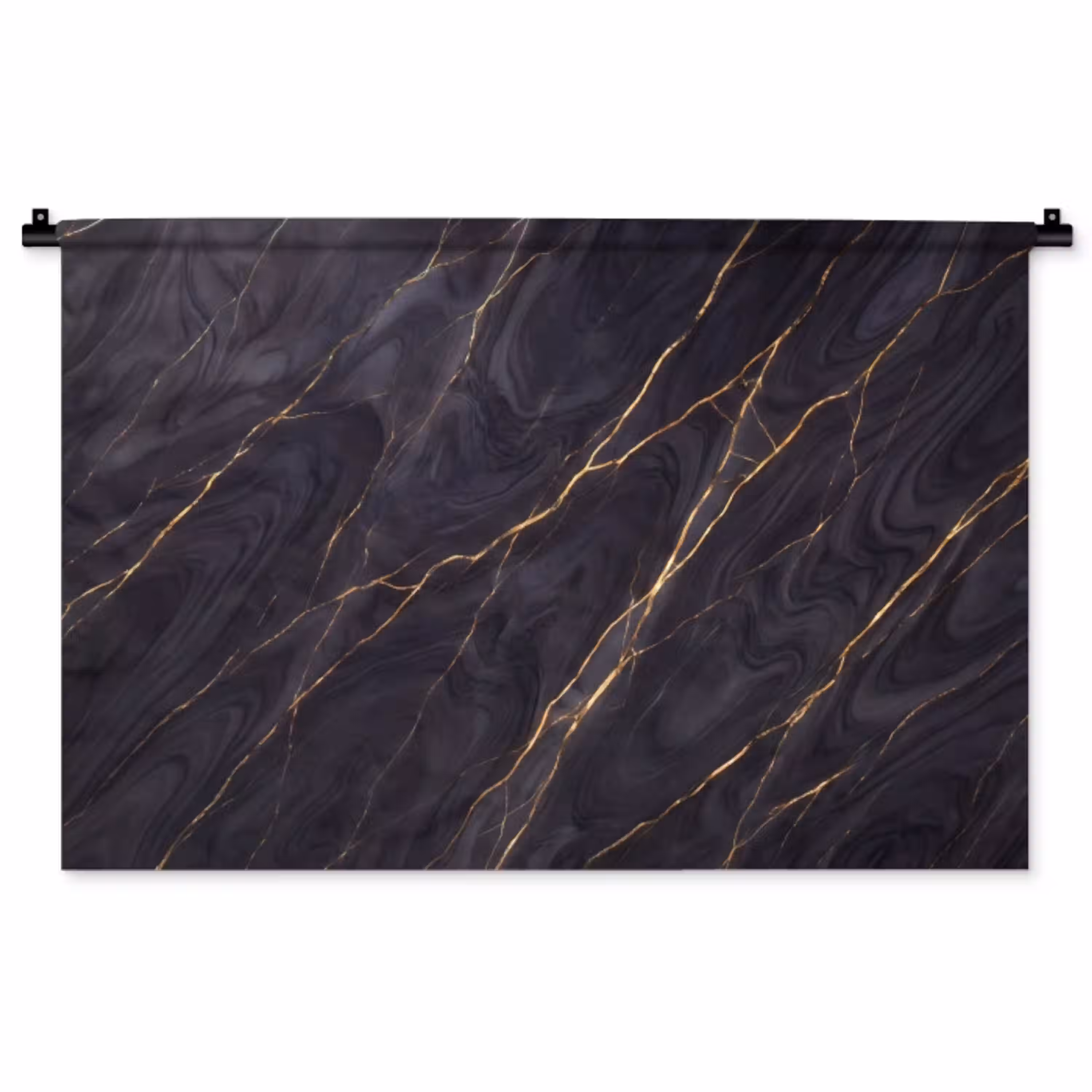 Marmer - Goudaders - Abstract - Modern - Zwart Wandkleed katoen middel -zz3d