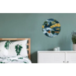 Huisjes - Bloemen - Patroon - Geel - Blauw Wandcirkel aluminium klein 190 -slaapkamer