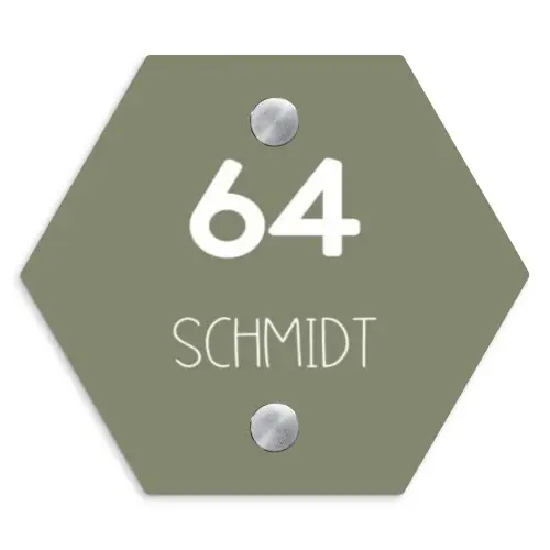 Olijfgroen - Modern Naambord Hexagon klein -3d