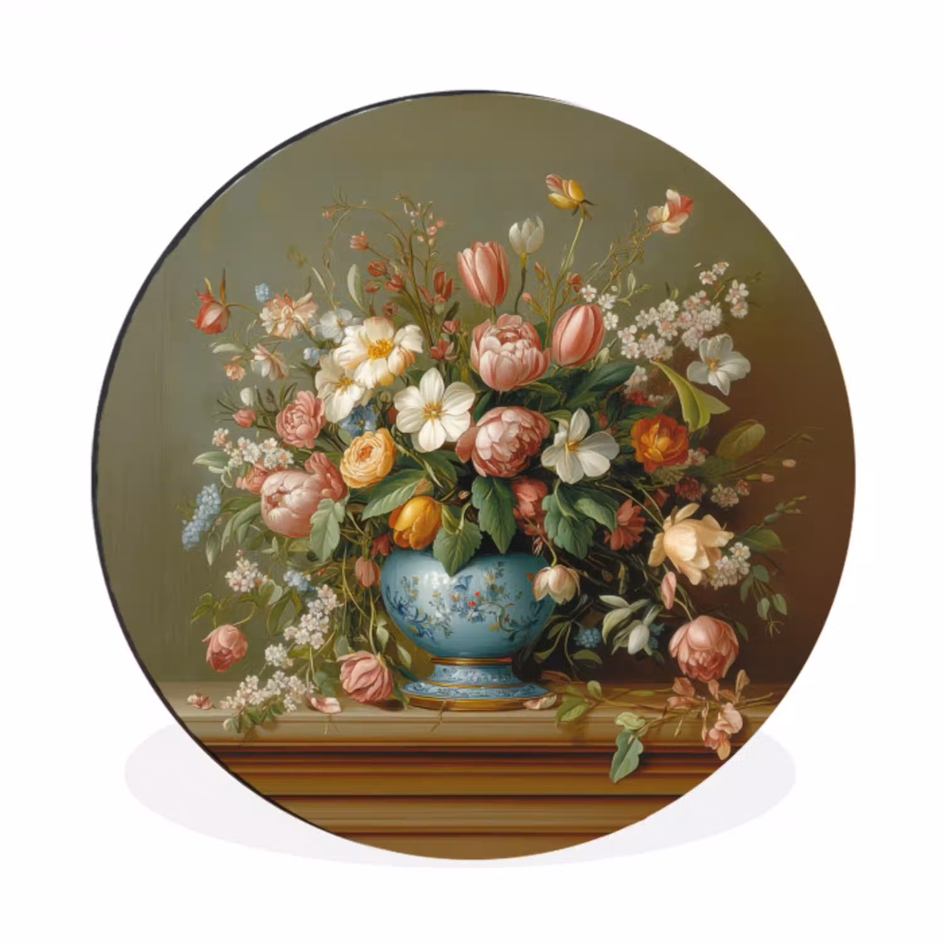 Vaas - Pastel - Kleuren - Bloemen Wandcirkel aluminium klein -3d