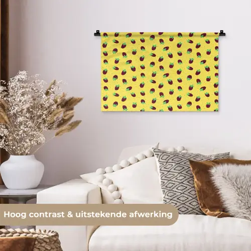 Geel - Frambozen - Patroon Wandkleed katoen klein 269 -sfeer1