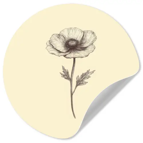 Klaproos - Illustratie - Zwart Wandcirkel behangsticker klein -3d
