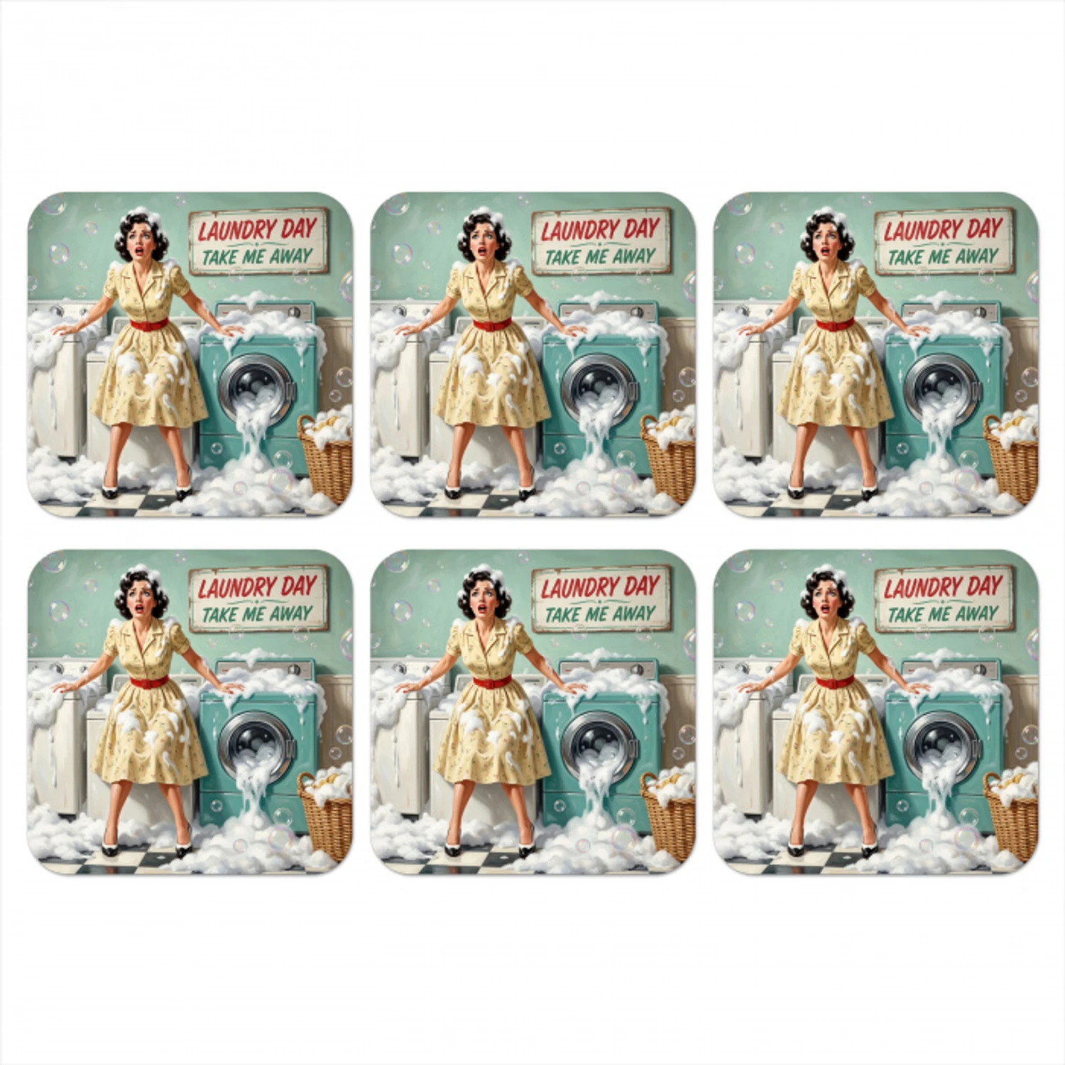 Retro - Blauw - Vrouw onderzetter kurk middel -3d
