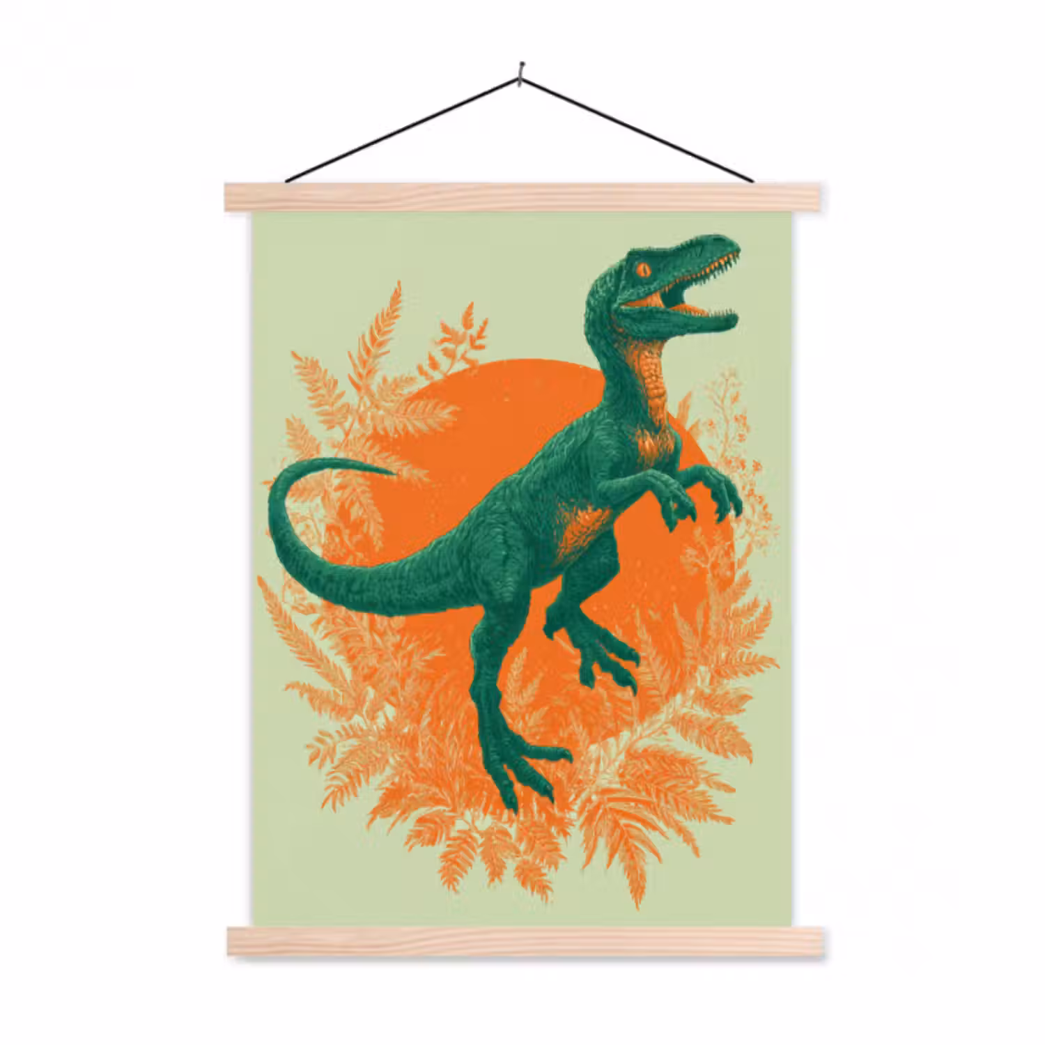 Stoffbild - Dinosaurier - Grün - Pflanzen - Kreis