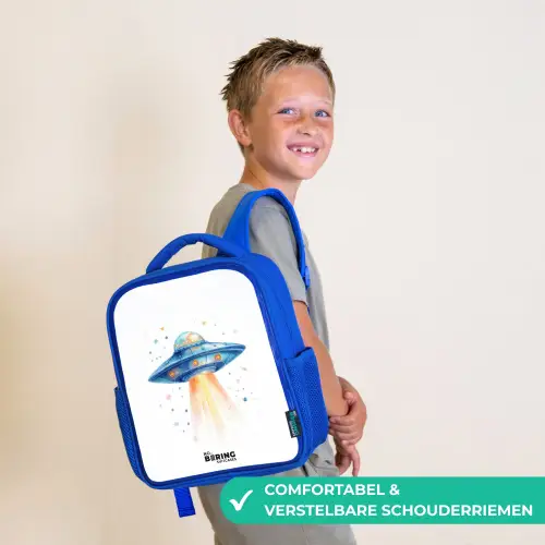 Blauw ruimteschip met lichtstraal Kinderrugzak - Blauw middel -sfeer3_NL
