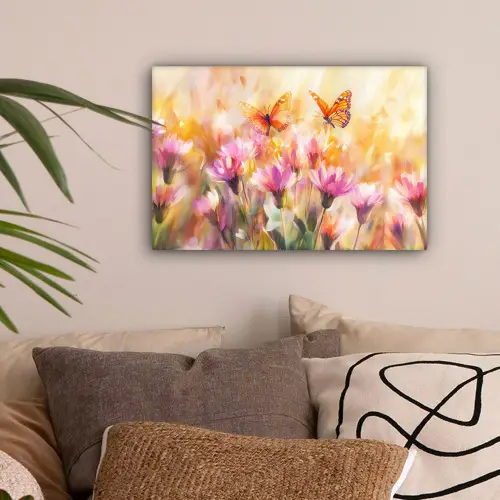 Vlinders - Oranje - Bloemen canvas 2cm klein -sfeer1