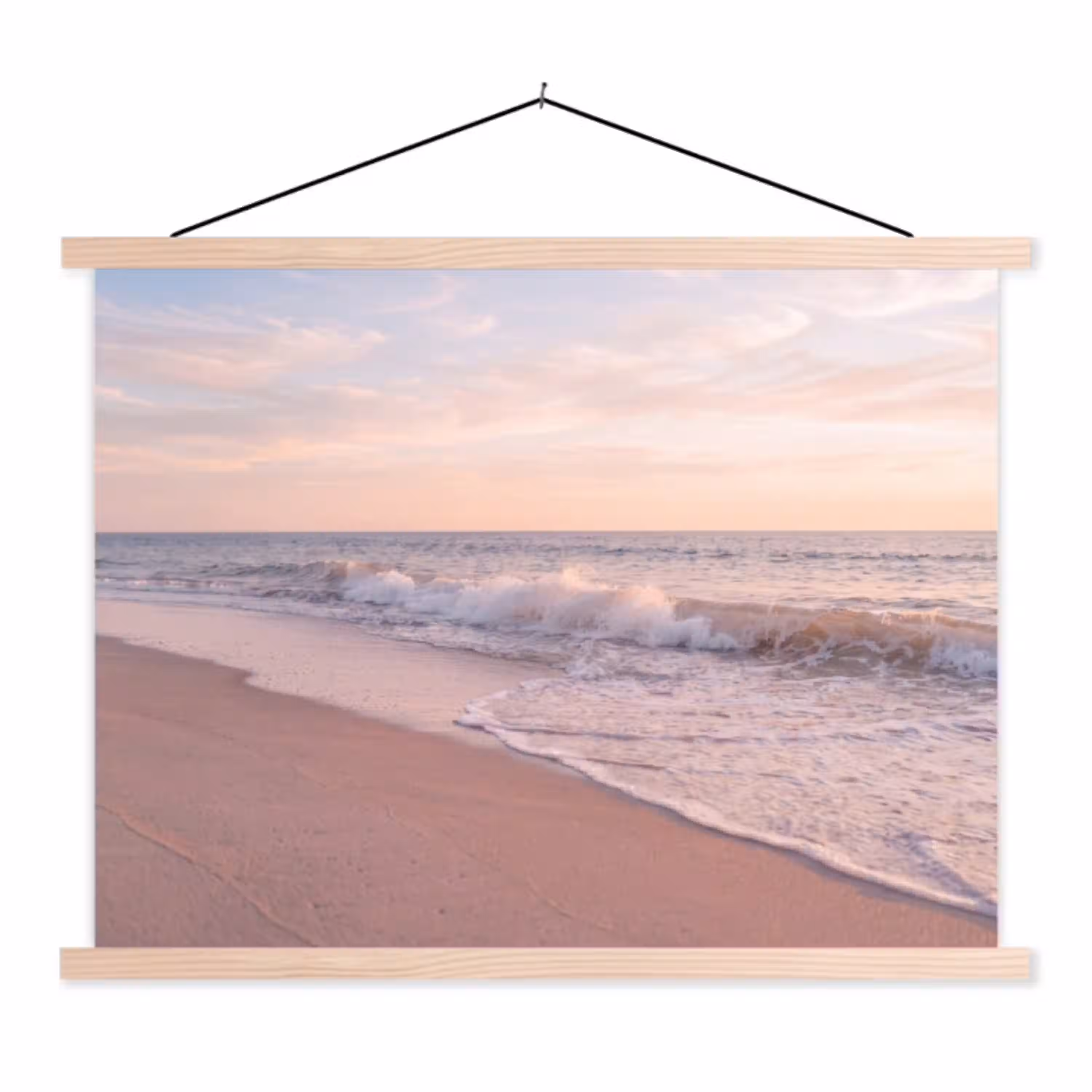 Strand - Zee - Golven - Natuur - Zonsondergang textielposter latten blank klein -3d
