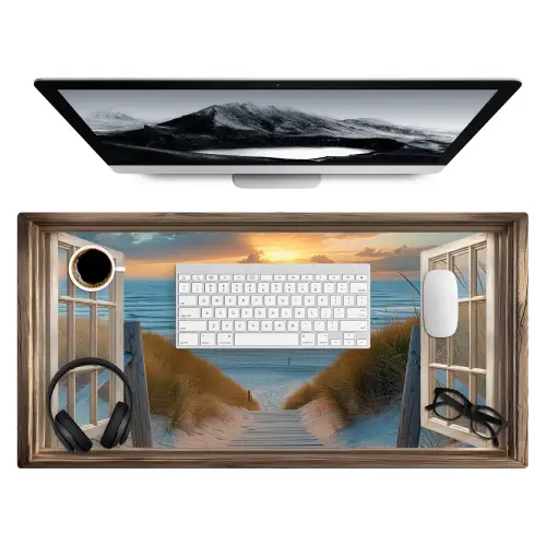 Doorkijk - Strand - Pad - Zonsondergang Muismat XXL klein -3d