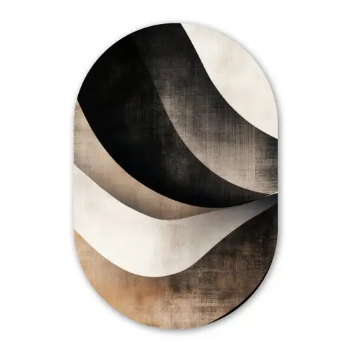 Abstract - Golven - Zwart - Verweerd Wandcirkel Ovaal Glas middel -3d