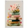 Boeken - Stapel - Bloemen - Kleurrijk tuinposter los doek klein -3d