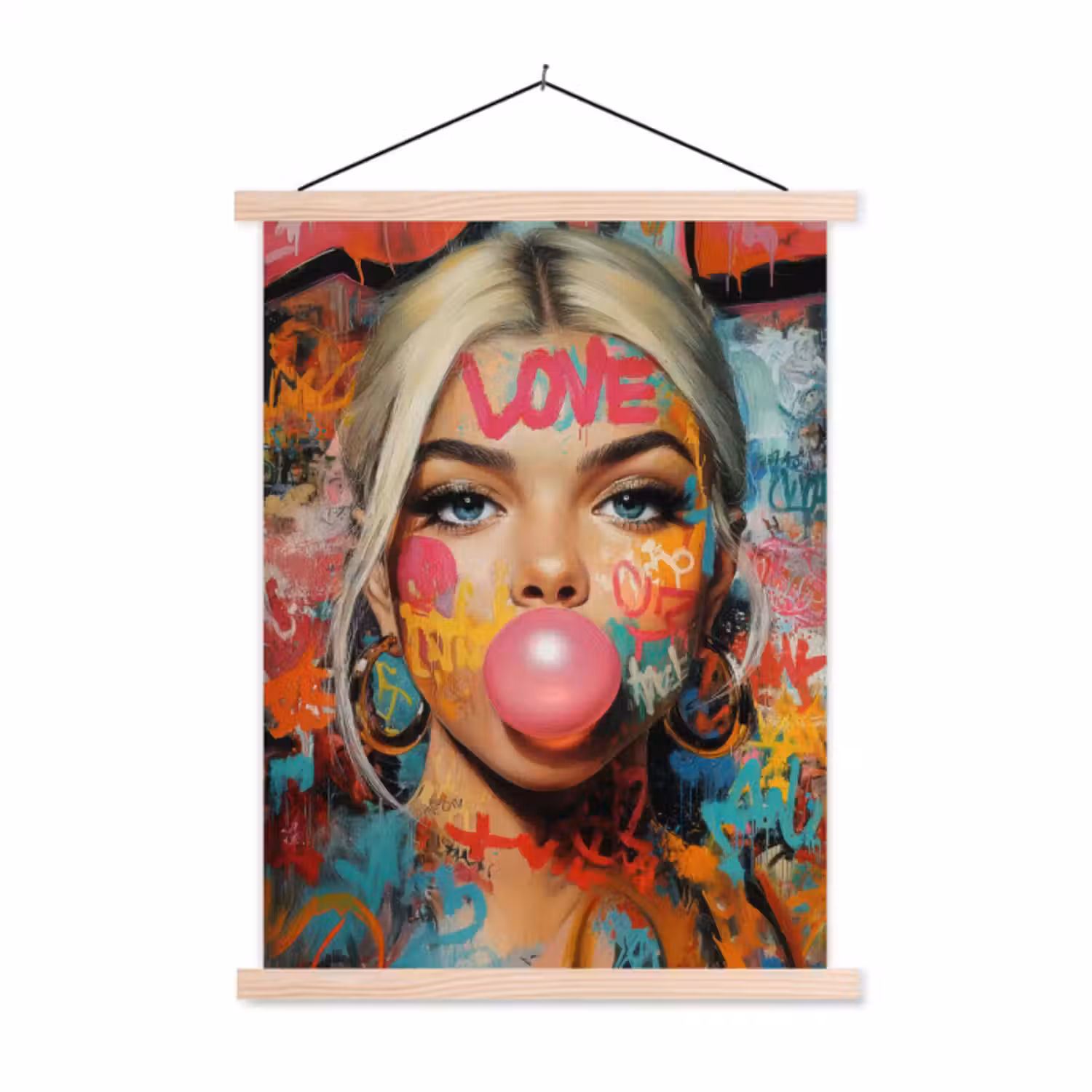 textielposter latten blank - Vrouw - Kauwgom - Graffiti - Love