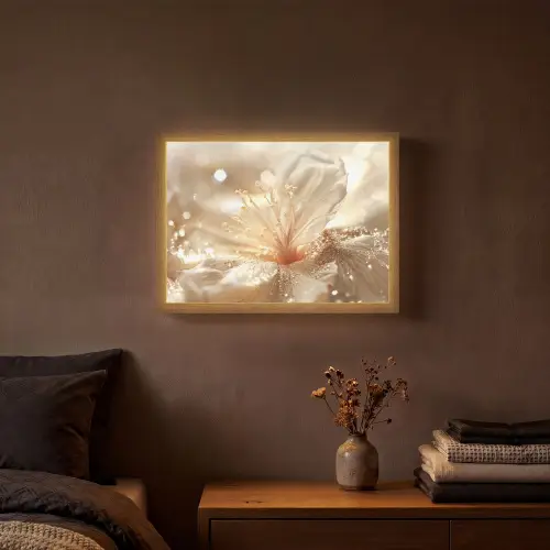 Bloem - Wit - Glitter - Goud - Modern Light Box met batterij (Wandlamp) middel -sfeer4
