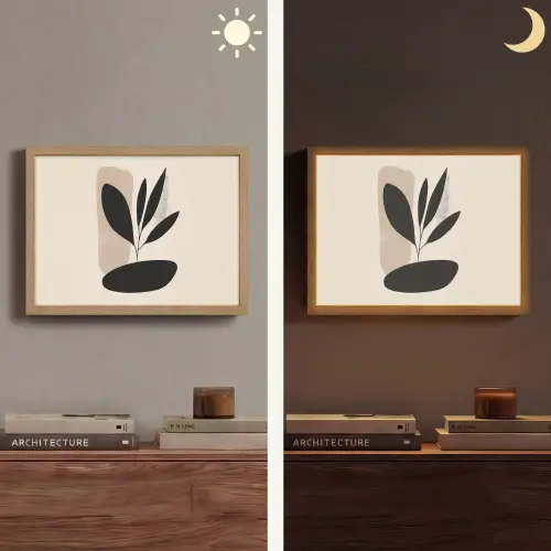 Plant - Beige - Japandi Light Box met batterij (Wandlamp) middel -sfeer3
