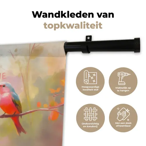 Vogels - Tak - Quote - Roze Wandkleed katoen klein -sfeer2