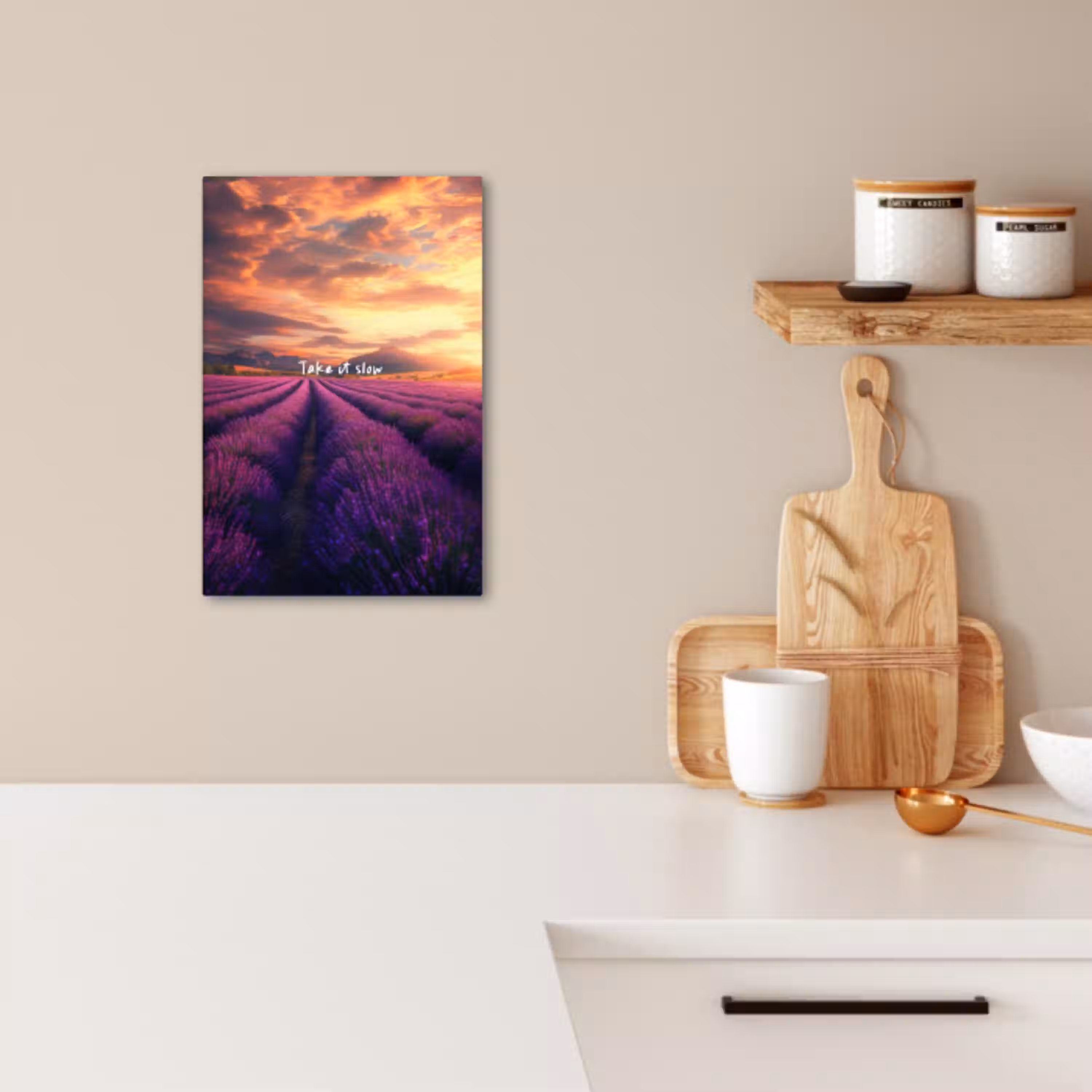Lavendelveld - Quote - Zonsondergang KitchenYeah - Keuken - Canvas klein -sfeer1