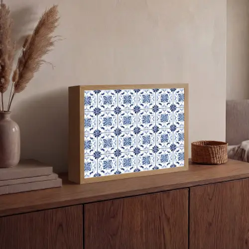 Patroon - Tegel - Blauw Light Box met batterij (Wandlamp) middel 907 -sfeer2