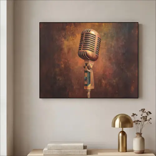 Microfoon - Bruin - Klassiek Textielframe zwart klein -sfeer2