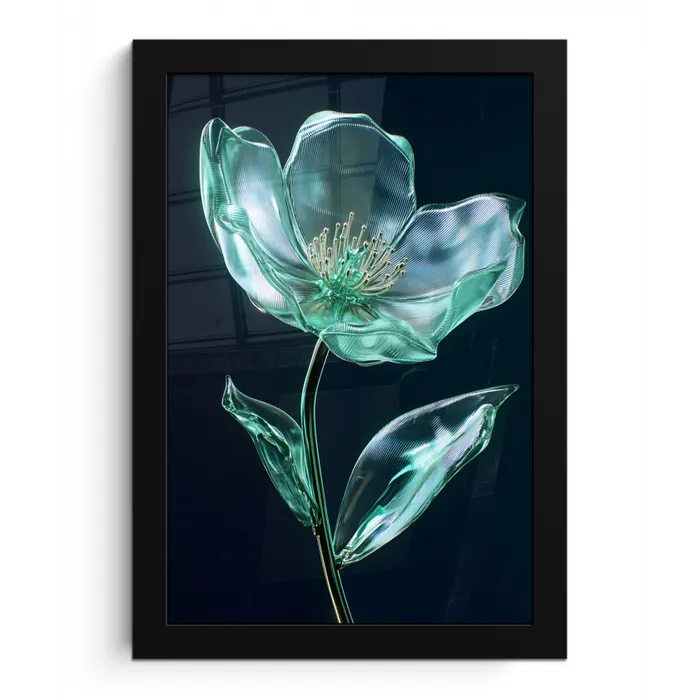 Bladeren - Bloem - Glazen - Donkerblauw fotolijst zwart zonder passe partout klein -3d