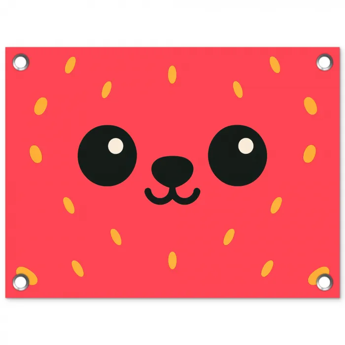 Kat - Aardbei - Cartoon tuinposter los doek klein -3d