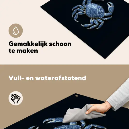 Krab - Delfts blauw - Dieren Inductie beschemer met haakjes klein -ky-schoon-nl