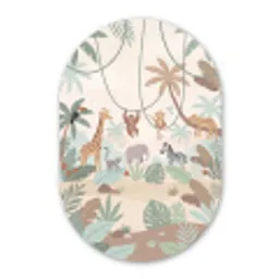 Jungle - Dieren - Groen Wandcirkel Ovaal Forex klein -3d