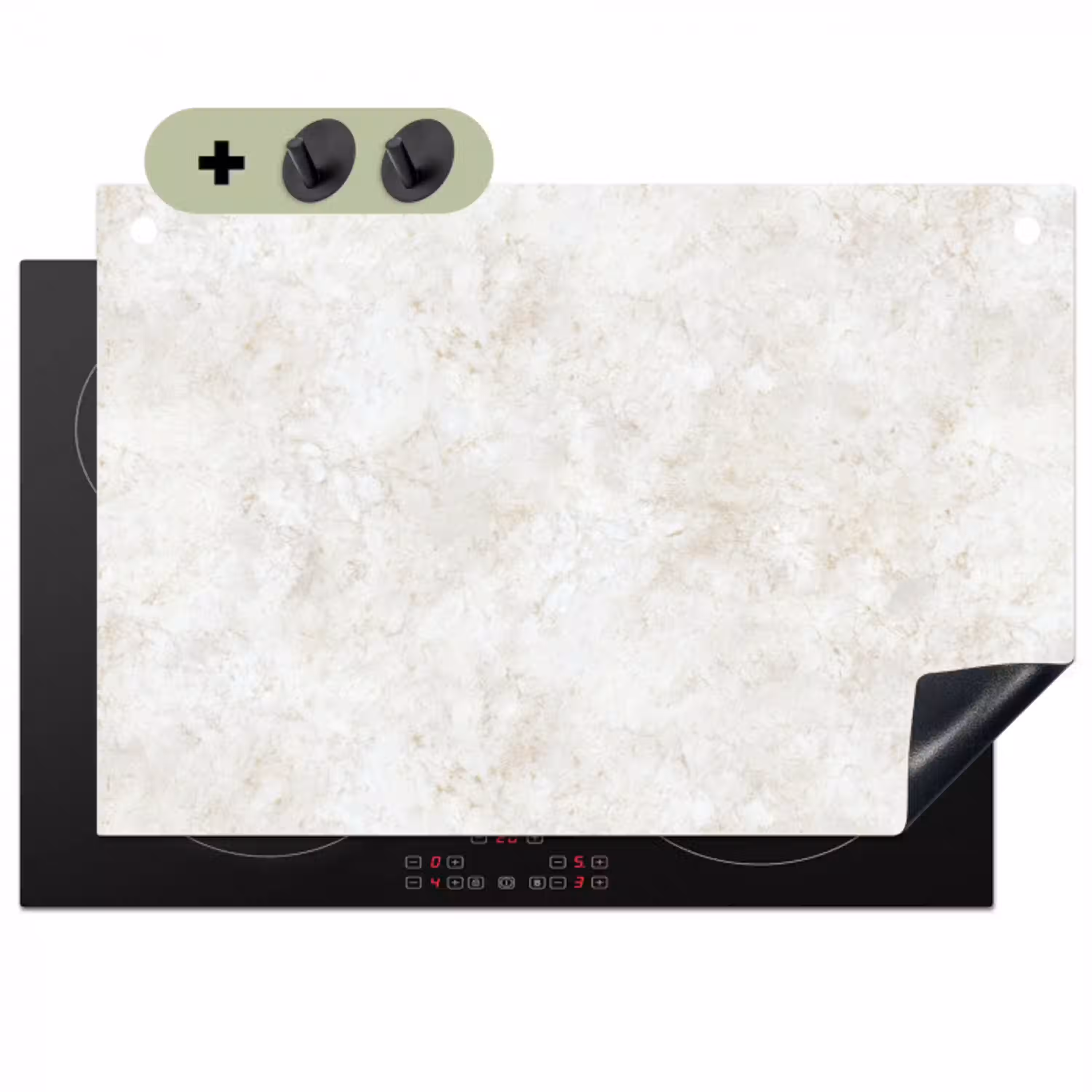 Beige - Marmer - Aders Inductie beschemer met haakjes klein 777 -3d