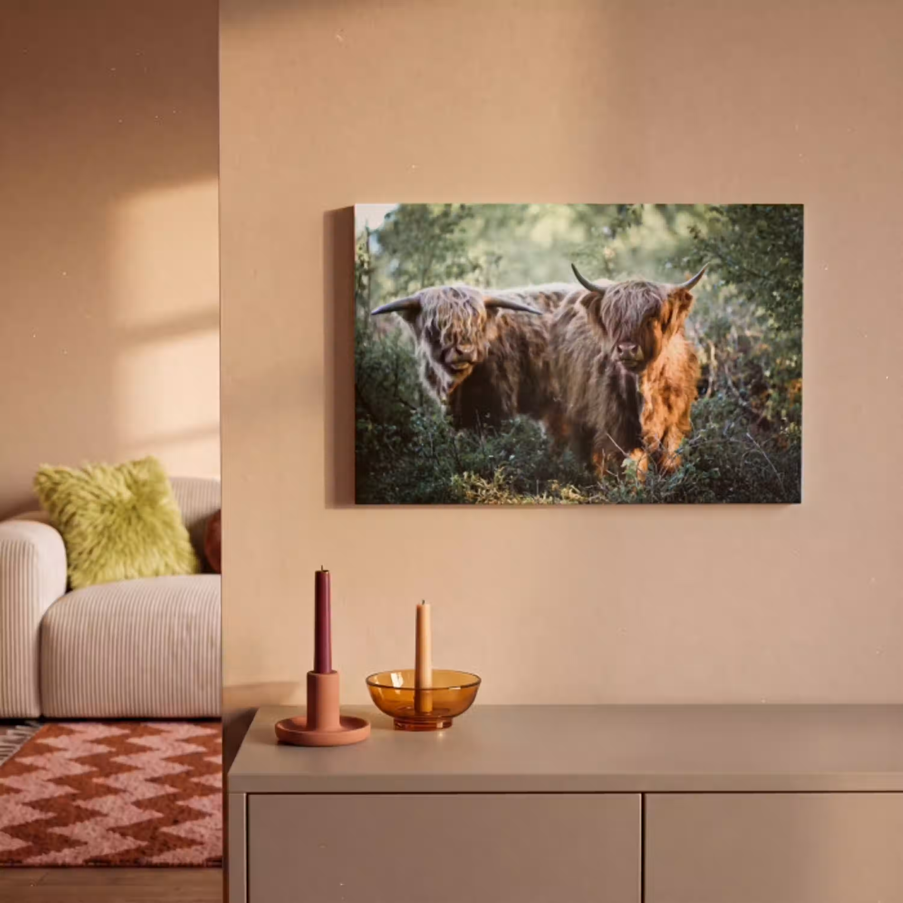 Schotse Hooglanders - Bos - Dieren canvas 2cm klein -sfeer1