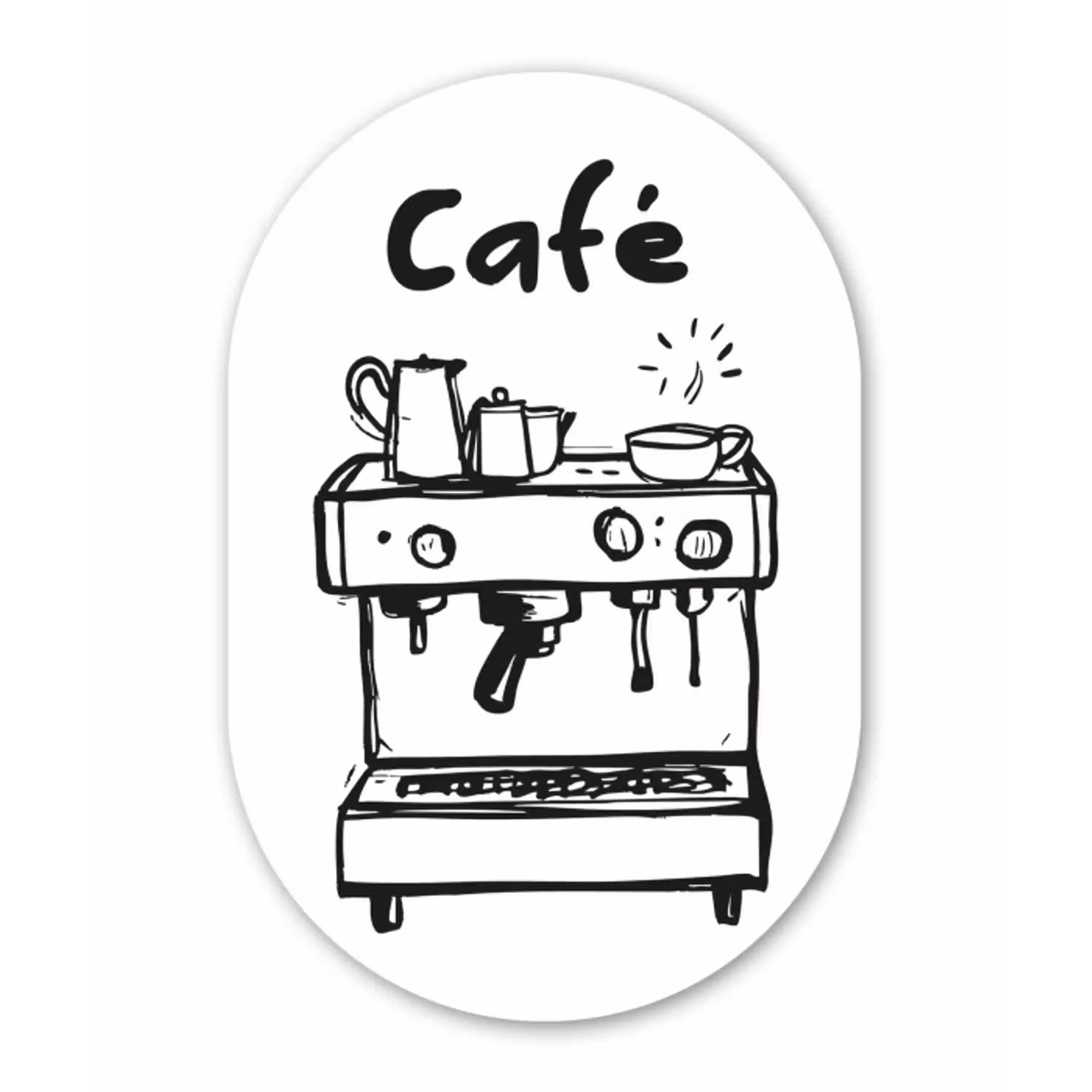 Illustratie - Café - Koffiemachine - Kopjes Wandcirkel Ovaal Aluminium middel -3d