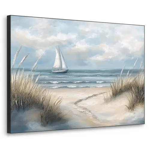 Zee - Zeilboot - Strand - Duinen - Vintage Textielframe zwart klein -3d