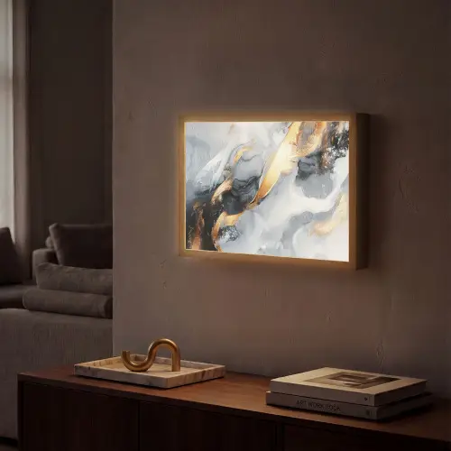 Abstract - Goud - Verf - Aesthetic - Art Light Box met batterij (Wandlamp) middel -sfeer1