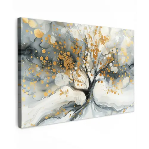 Boom - Modern - Abstract - Goud - Zwart - Wit canvas 2cm klein -z3d