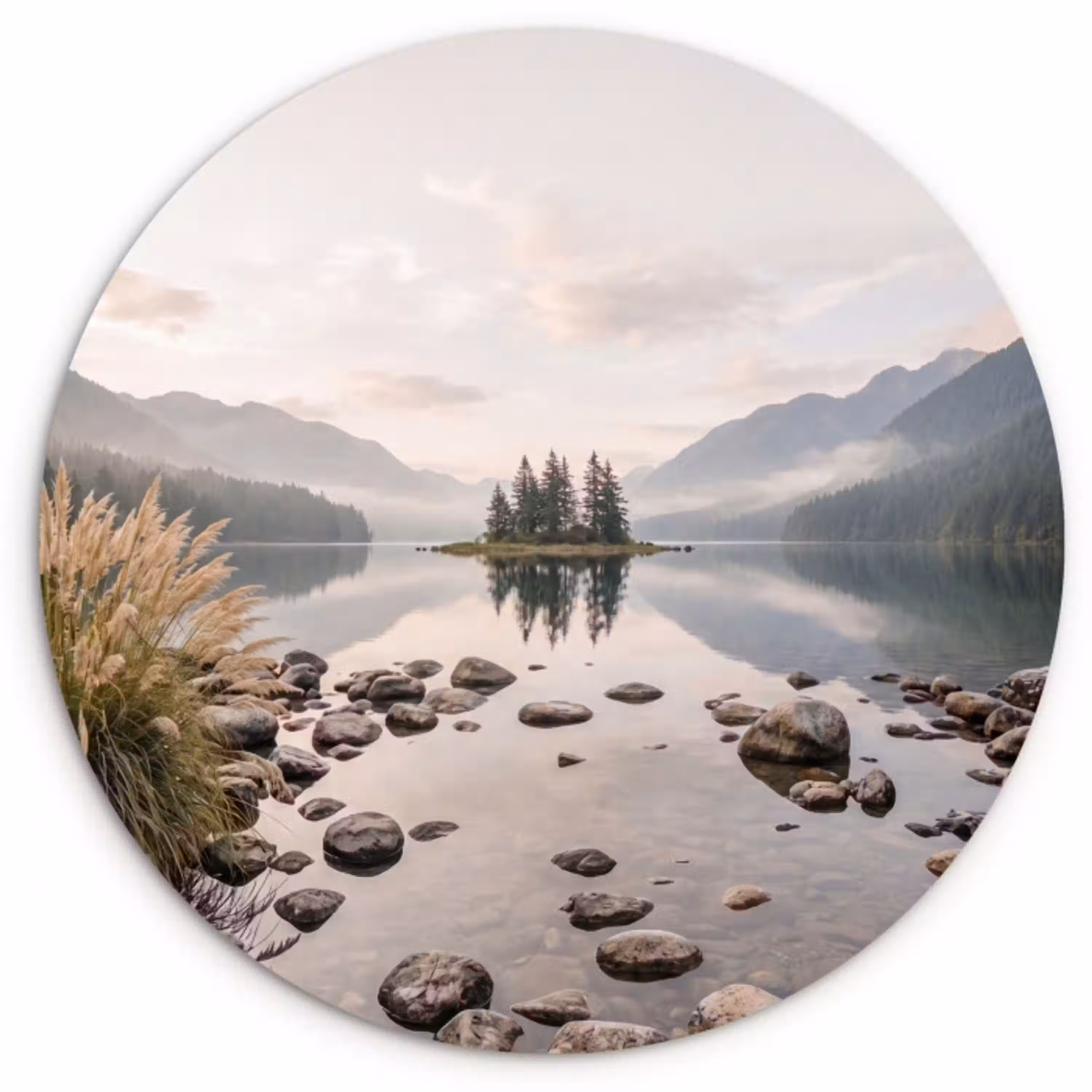 Meer - Bergen - Landschap - Groen Wandcirkel kunststof plaat 5mm dik klein -3d