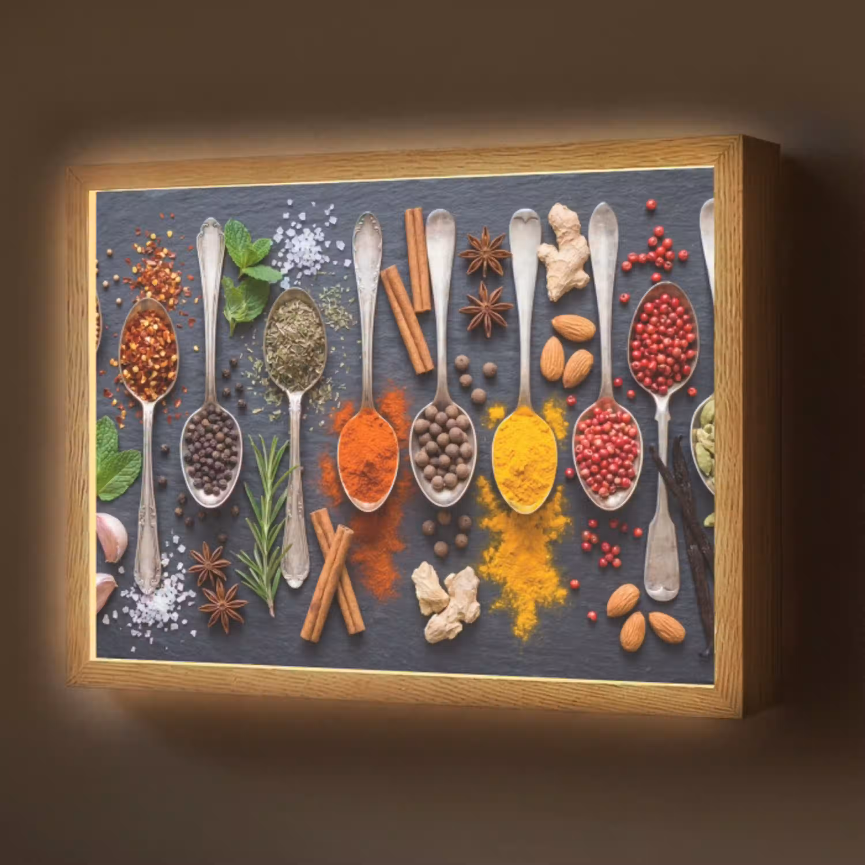 Kruiden - Lepels - Culinair - Kleurrijk - Sfeervol Light Box met batterij (Wandlamp) middel -z3d_website
