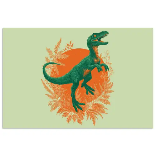 Dinosaurus - Groen - Planten - Cirkel poster papier klein -3d