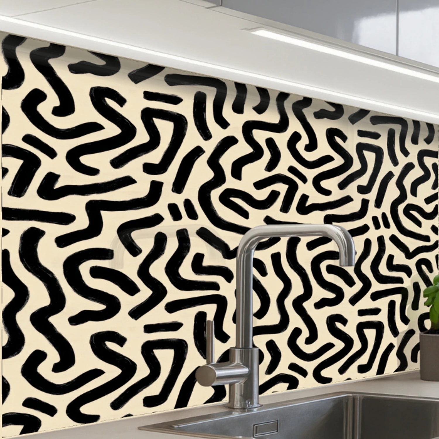 Abstract - Lijnen - Zwart keuken achterwand 2 middel 865 -zzzz3d_schuin