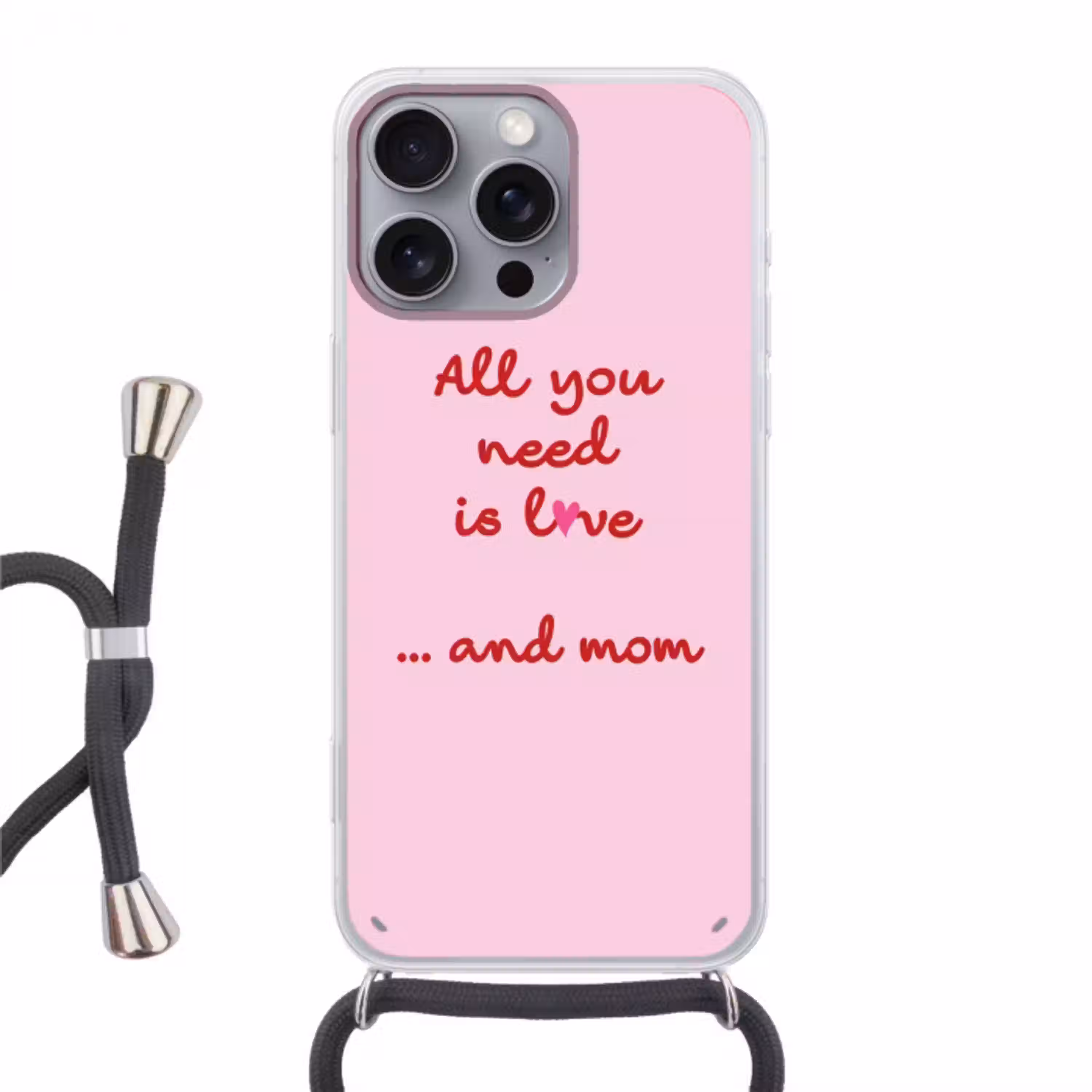 Moeder - Love - Tekst - Rood Hoesje iPhone 16 Pro Max met koord klein -3d