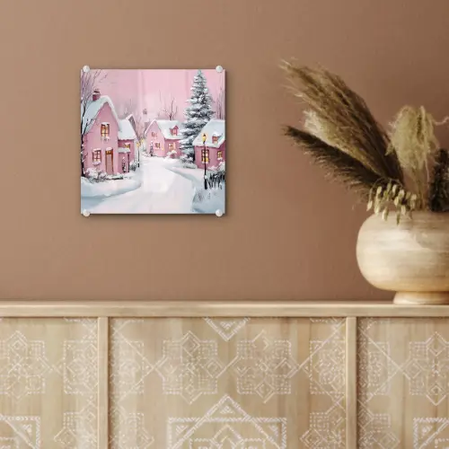 Kerstdorp - Roze - Winter - Sneeuw - Huizen plexiglas 5mm klein -sfeer5