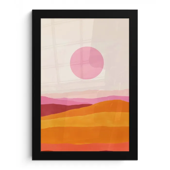 Heuvels - Oranje - Zon - Abstract fotolijst zwart zonder passe partout klein -3d