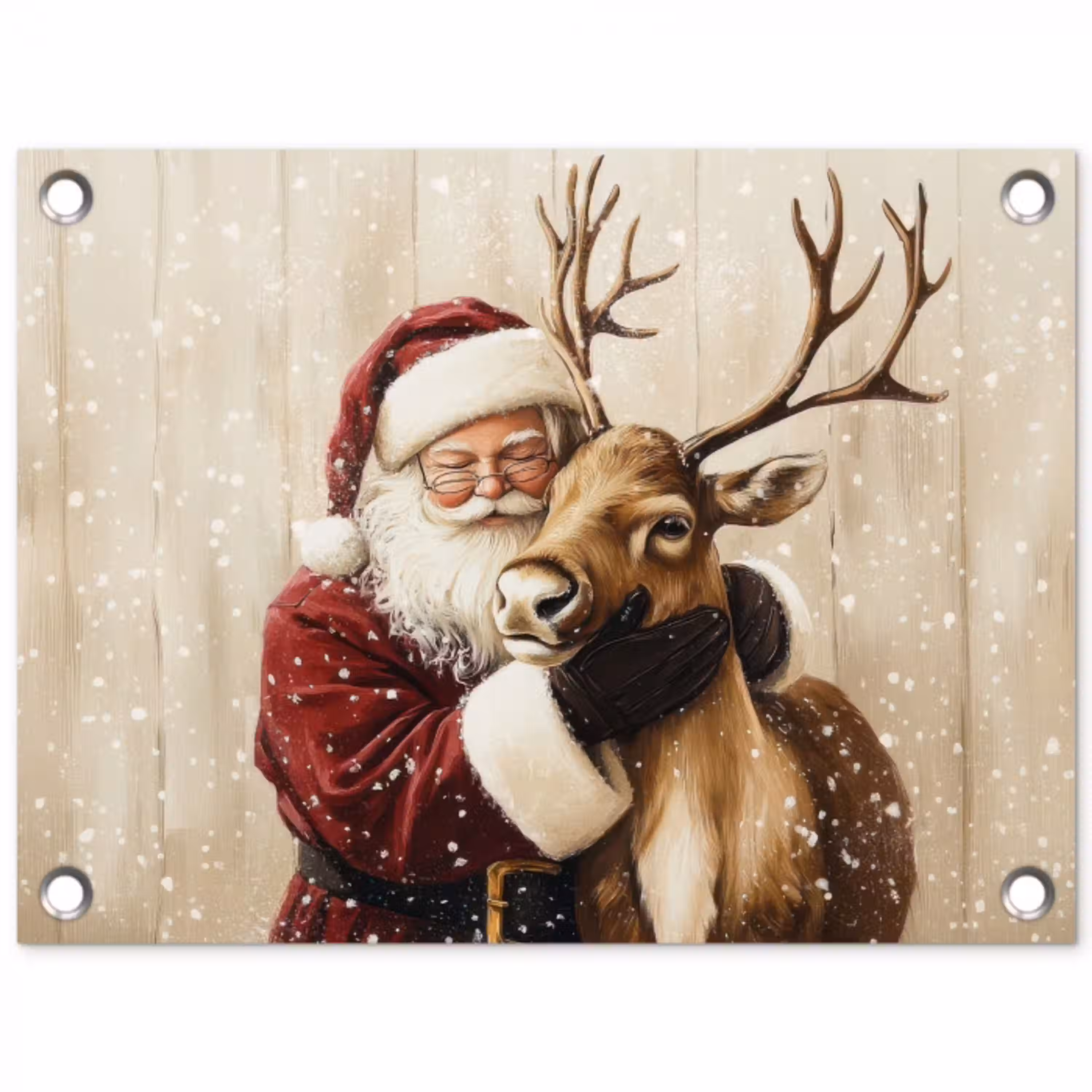 Kerstman - Rendier - Sneeuw - Kleurrijk tuinposter los doek klein -3d