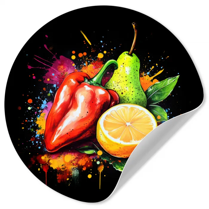 Paprika - Peer - Citroen - Graffiti - Verf - Abstract Wandcirkel behangsticker klein -3d