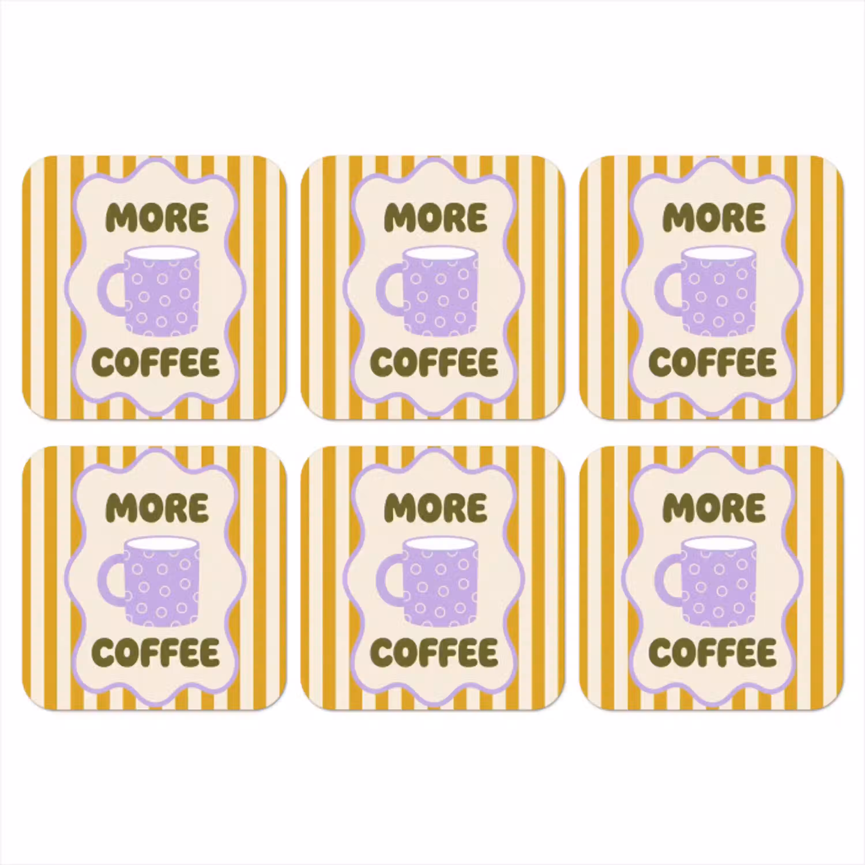 More coffee - Geel - Paars - Strepen - Mok onderzetter kurk middel -3d