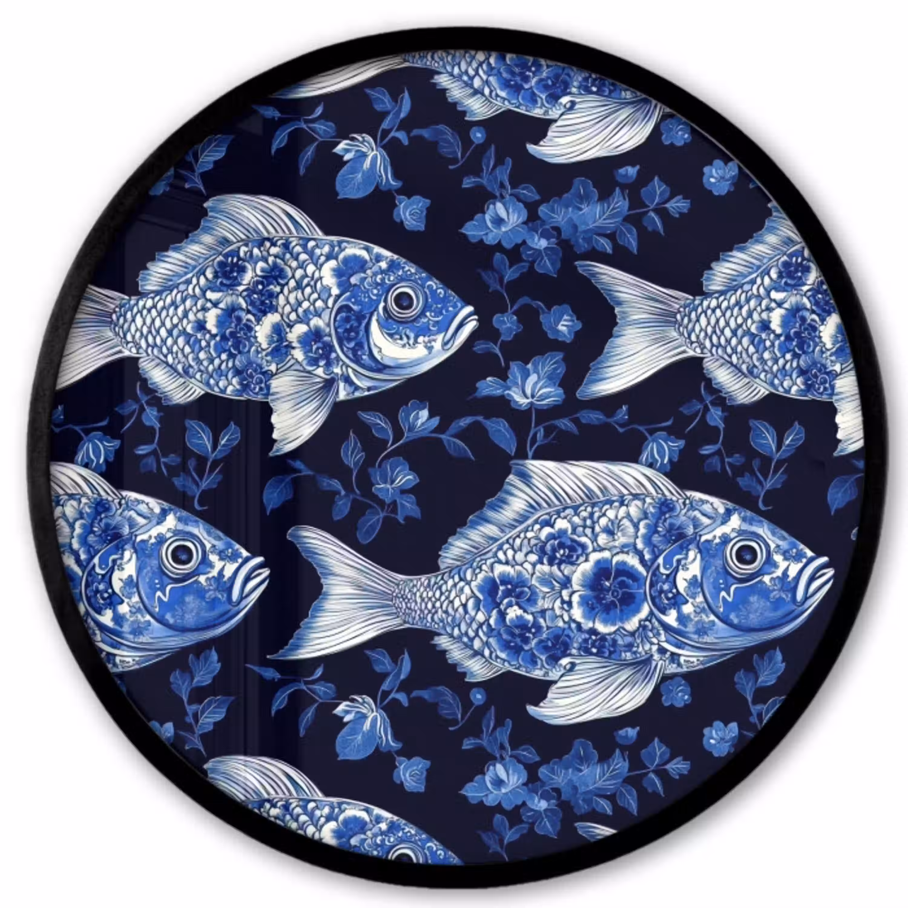 Vissen - Bloemen - Blauw Fotolijst rond zonder passe partout klein 856 -3d