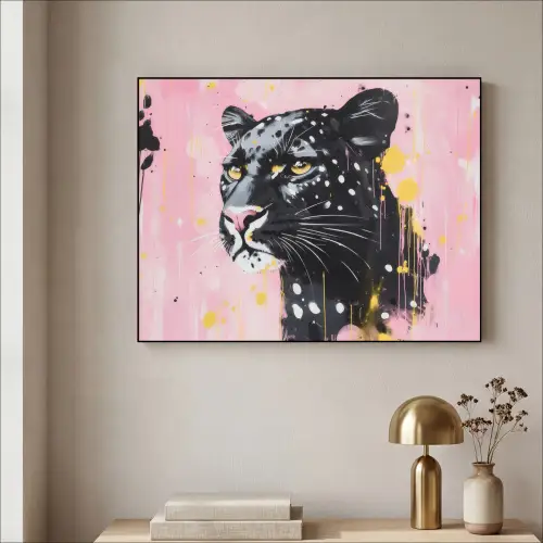 Zwart - Panter - Roze - Abstract Textielframe - compleet frame klein -sfeer2