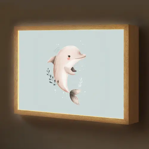 Dolfijn - Zeewier - Grijs Light Box met batterij (Wandlamp kind) middel -z3d_website