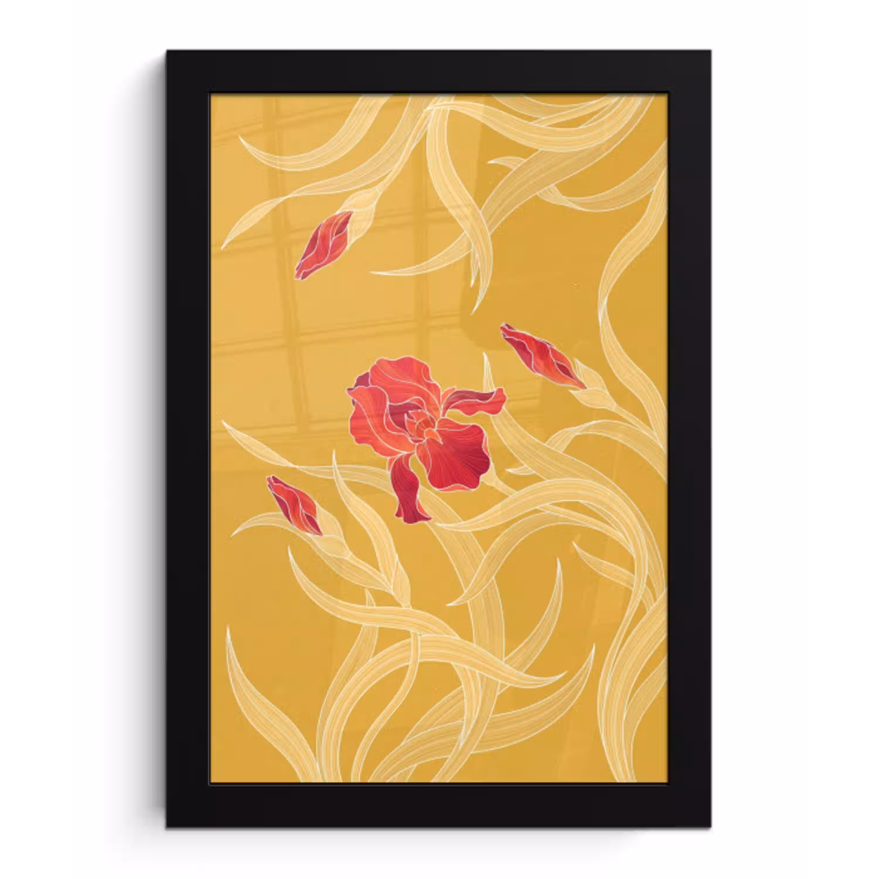 Bloemen - Illustratie - Rood fotolijst zwart zonder passe partout klein -3d