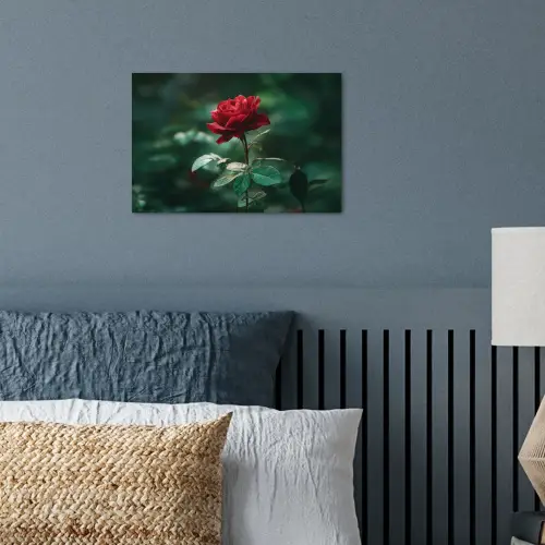 Roos - Bladeren - Dieprood poster papier klein -sfeer2