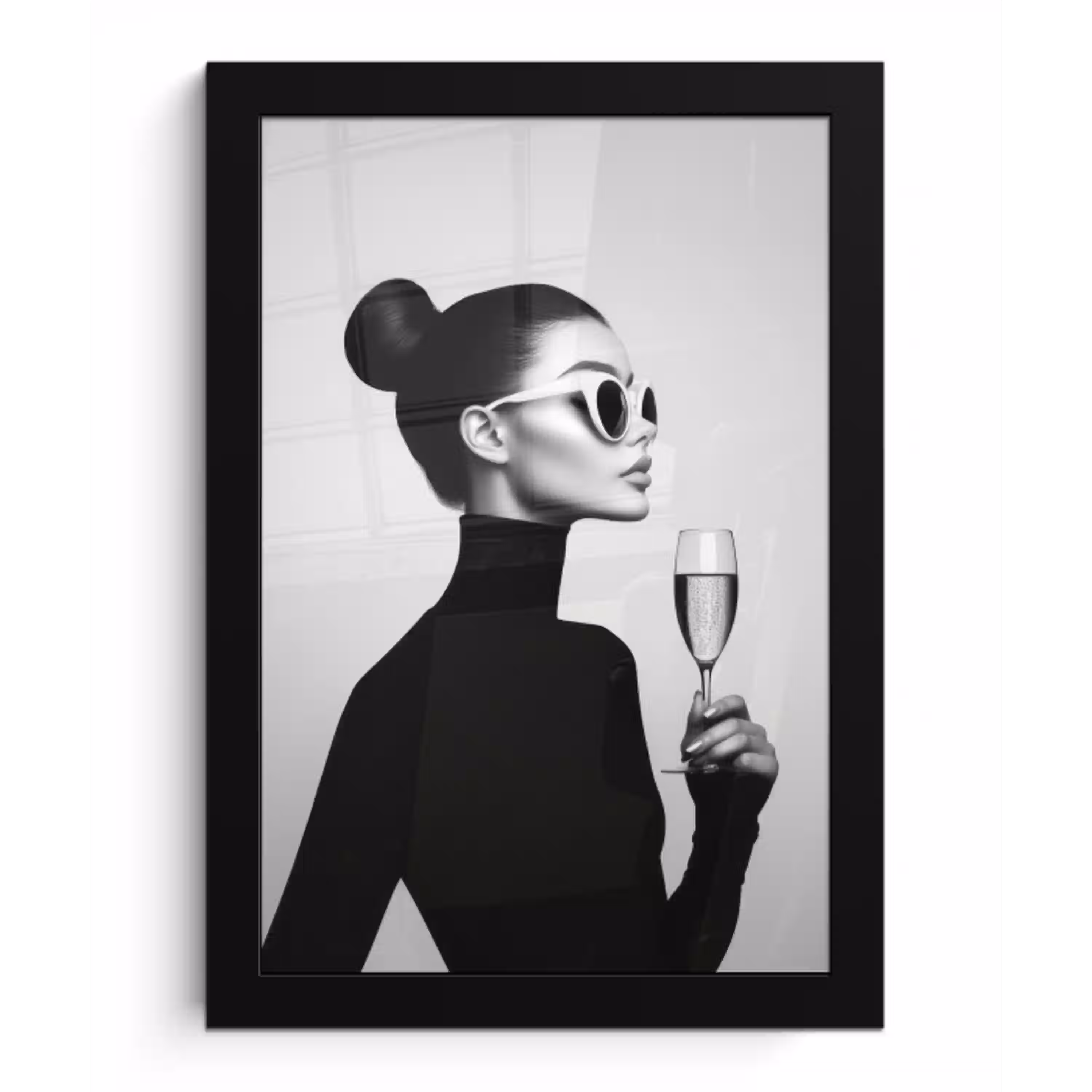 Vrouw - Champagne - Modern fotolijst zwart zonder passe partout klein -3d